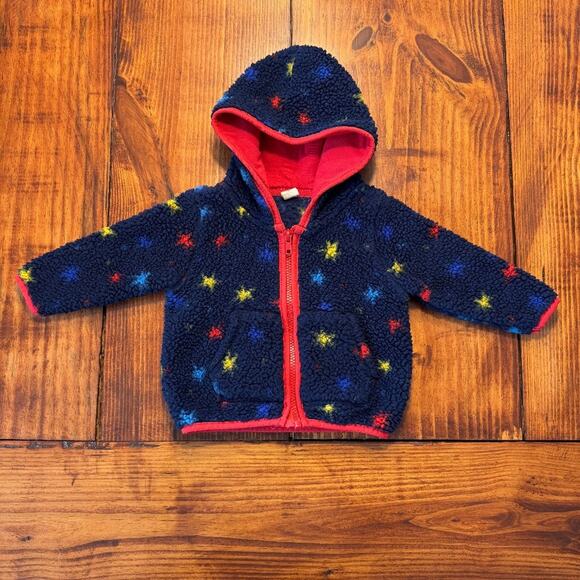 Tucker + Tate Baby 9M Navy Blue Sherpa Fleece Hooded Jacket Star Print Red Trim - Picture 1 of 3